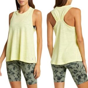 NEW Nordstrom Zella Shirred Back Tap Top Yellow Elfin Racerback Size Large Yoga